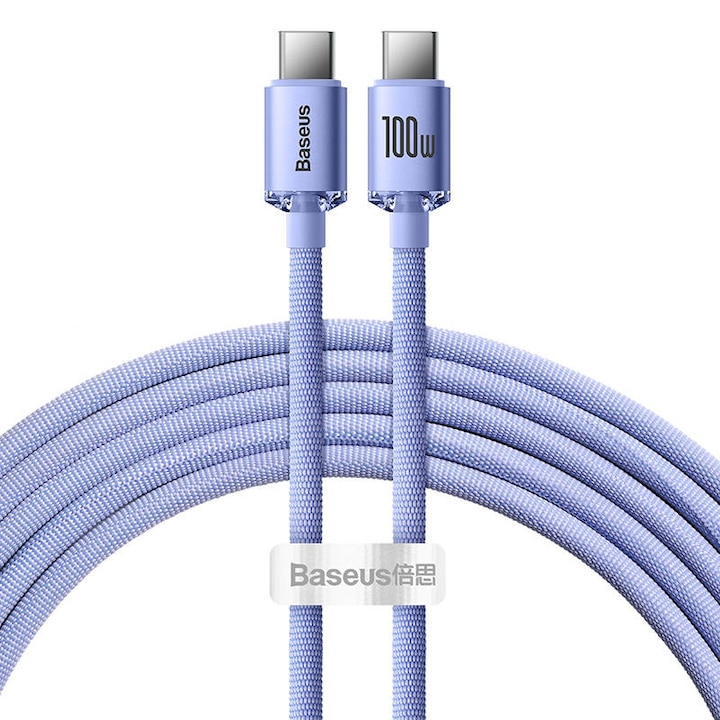 Baseus Crystal Shine USB-C-USB-C kábel, 100W, 2m, Ibolya