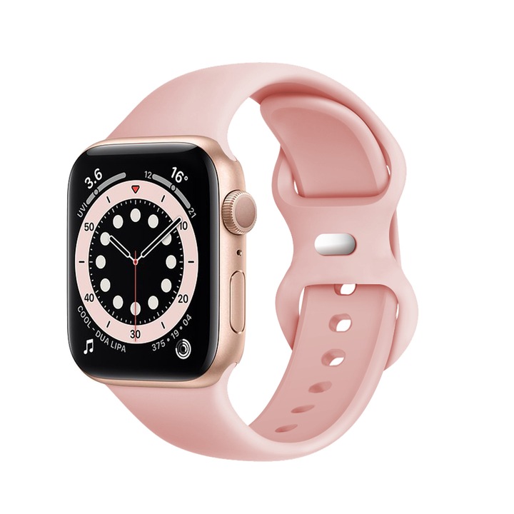 Гривна, съвместима с Apple Watch 1 / 2 / 3 / 4 / 5 / 6 / 7 / SE 42 mm / 44 mm / 45 mm, смарт часовник, Silicon W031, Rose