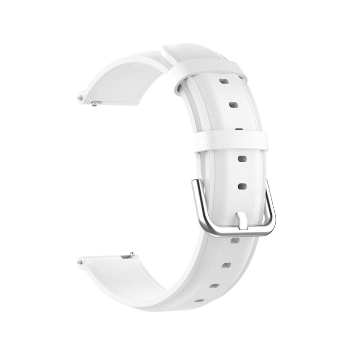 Екологична кожена каишка за Huawei Watch GT, GT 2, GT 2e, GT 2 Pro, GT 3, 46 mm и Samsung Galaxy Watch 46 mm, Galaxy Watch 3, Gear S3, бял
