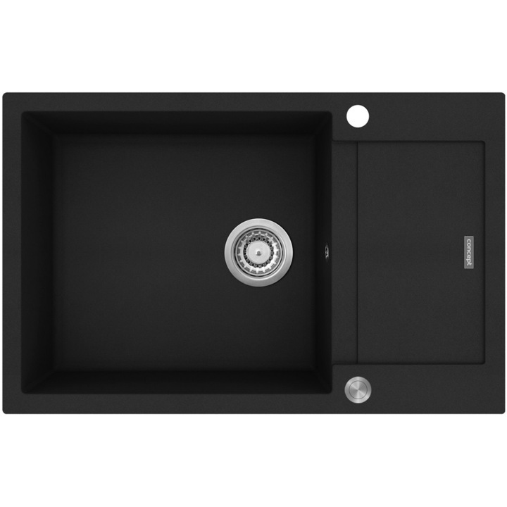 Кухненска мивка Concept Linea dg05l60bc, гранит, 780 x 500, 1 корито, капкообразувател, реверсивна, монтаж на плот, изход Push-in, черна