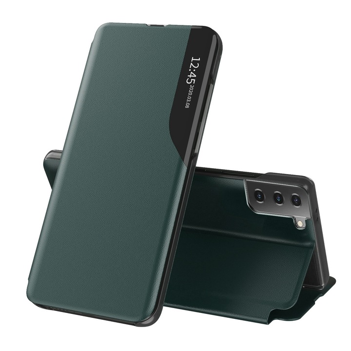Капак за Samsung Galaxy S21 5G, Екологична кожа, Тъмно зелен