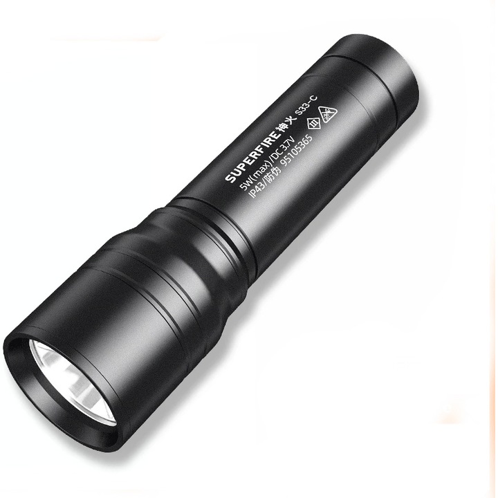 Фенер LED Superfire S33-C, 5W, 210 лумена, Зареждане USB, Батерия 800 mAh, IP43