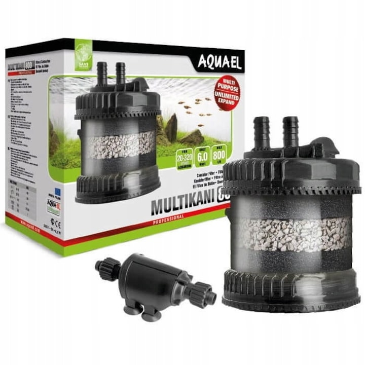 Външен филтър Multikani 800, Aquael, 8 W, 650 l/h, Черен