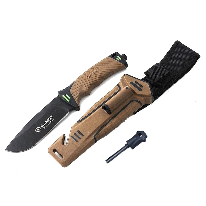 Cutit Ganzo G8012-DY cu amnar, pila diamantata, cutter, insertii fosforescente 245 mm