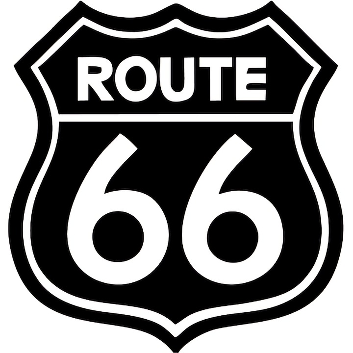 Sticker decorativ perete, geam si auto, Route 66,26x28 cm, negru