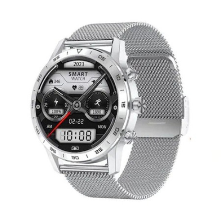 Смарт часовник Kingwear DT70, 1.39", Водоустойчив IP86, Пулс, Режим сън, Повиквания, Будилник, Сребрист