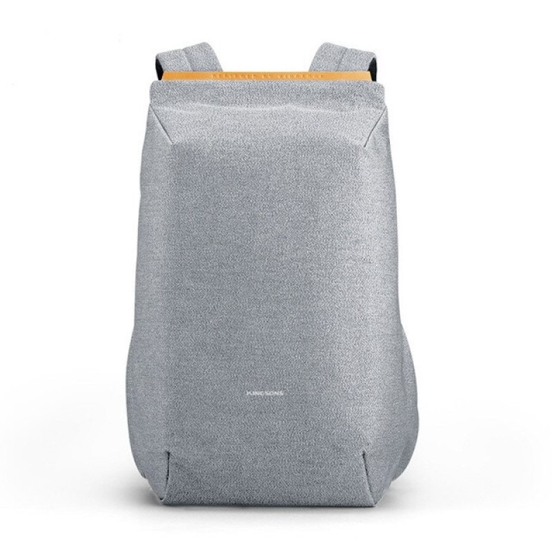 Rucsac laptop 15.6", cu port de incarcare USB, fermoar ascuns si deschidere la 180 grade, Kingsons, 45x29x15 cm, Gri deschis