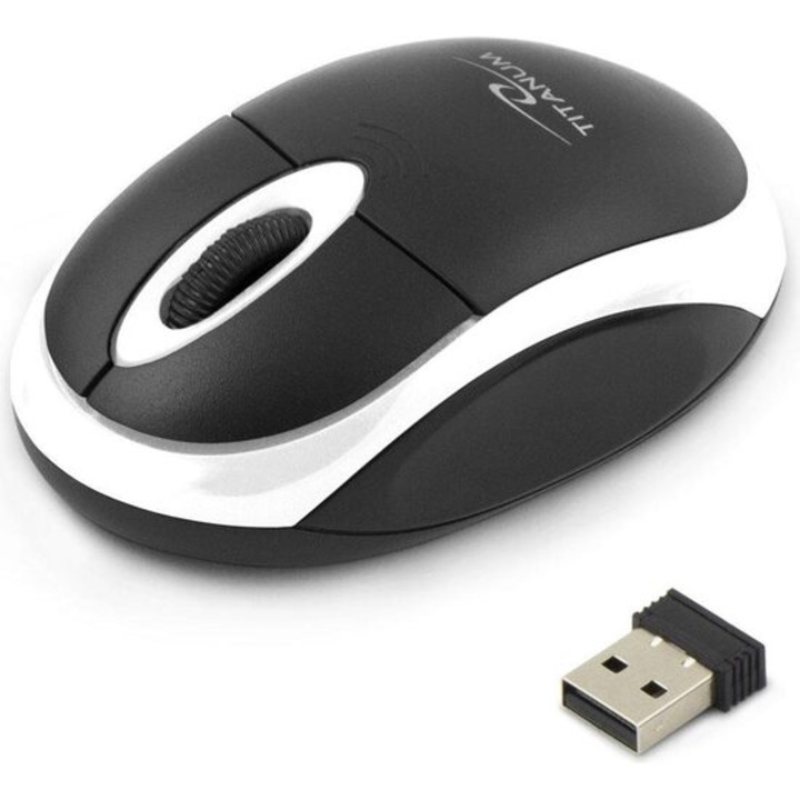 Мишка Titanum Vultore 3D TM116W, оптична, USB, безжична, 1000 DPI, 3 бутона, бяло/черно