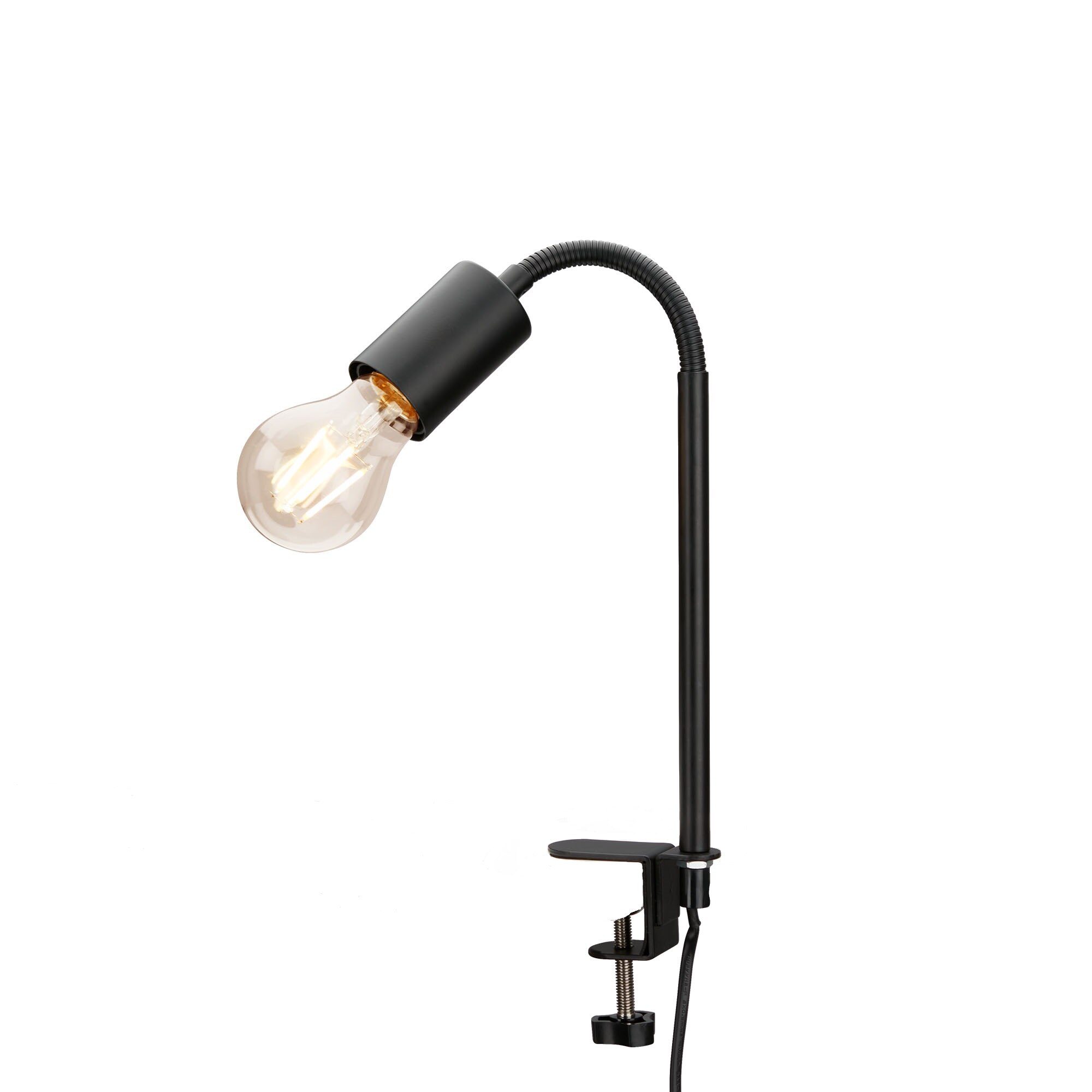 Lampe De Table Orientable Noir & Bois - Interrupteur Sur Fil, Ampoule E14 Max 10W - Pour Bureau, Chevet, Salon
