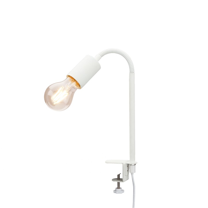 Lampa citit Briloner 1, E27, Max. 10W, capat flexibil, cu fixare de masa, Alb