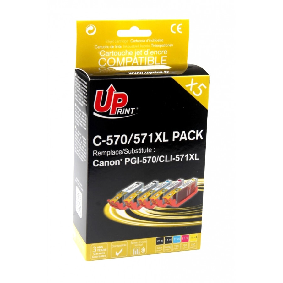 Set cartuse cerneala UPRINT CJ571XLUPP5 Negru/Cyan/Magenta/Galben, 22 ml + 11x4 ml, compatibil PGI570XL / CLI 571XL