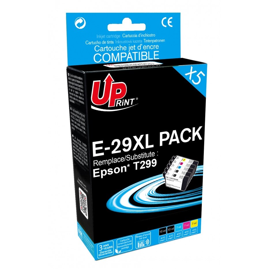 Set cartuse cerneala UPRINT EJ29XLUPRP5 Negru/Cyan/Magenta/Galben, 2x12 ml + 3x7 ml, compatibil T299