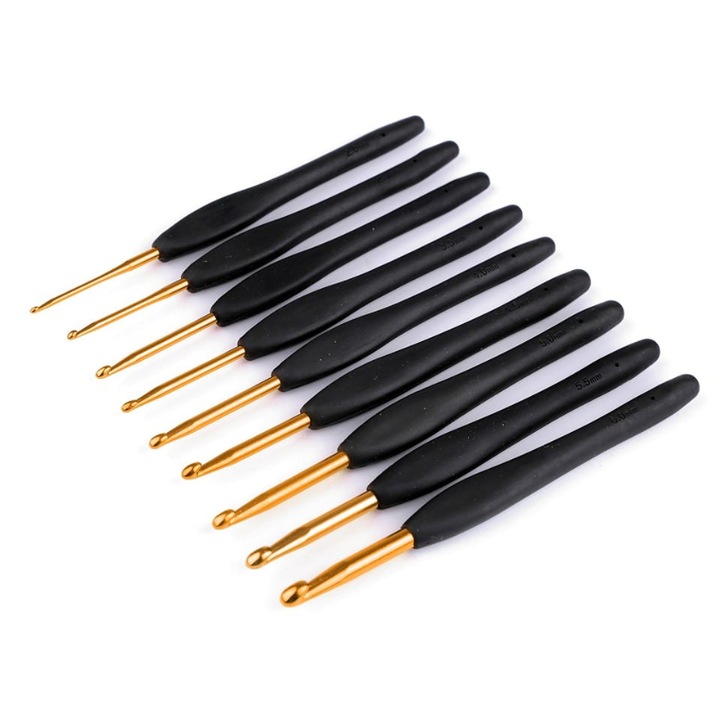 Set 9 crosete Inny, Silicon/Metal, 2-6 mm x 14.7 cm, Negru