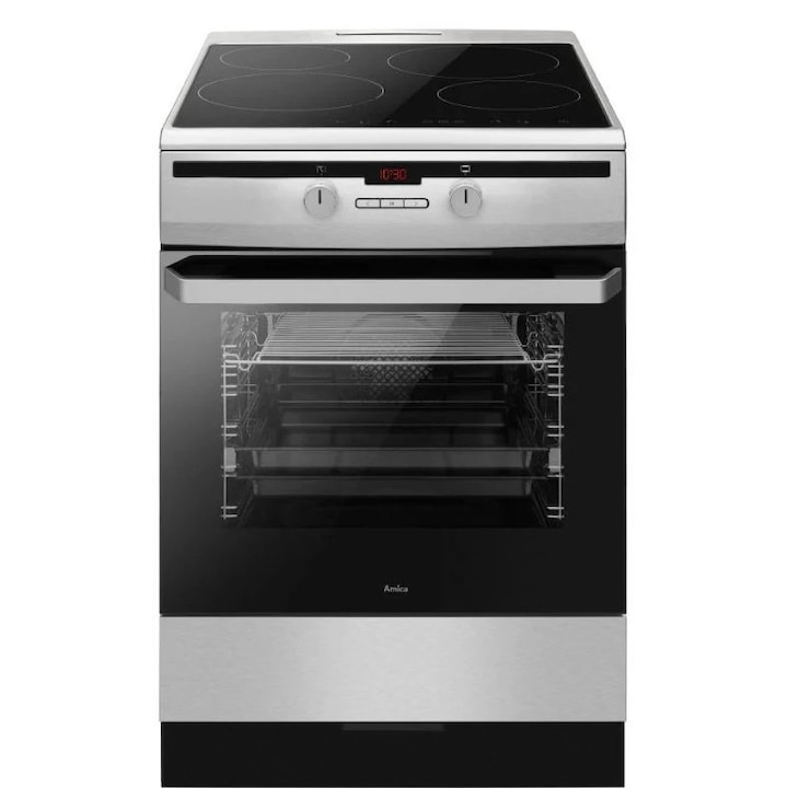 Aragaz Amica, 6118IE2.376HTaDp Xx, electric, inductie, 60 cm, 77L, Inox/Negru