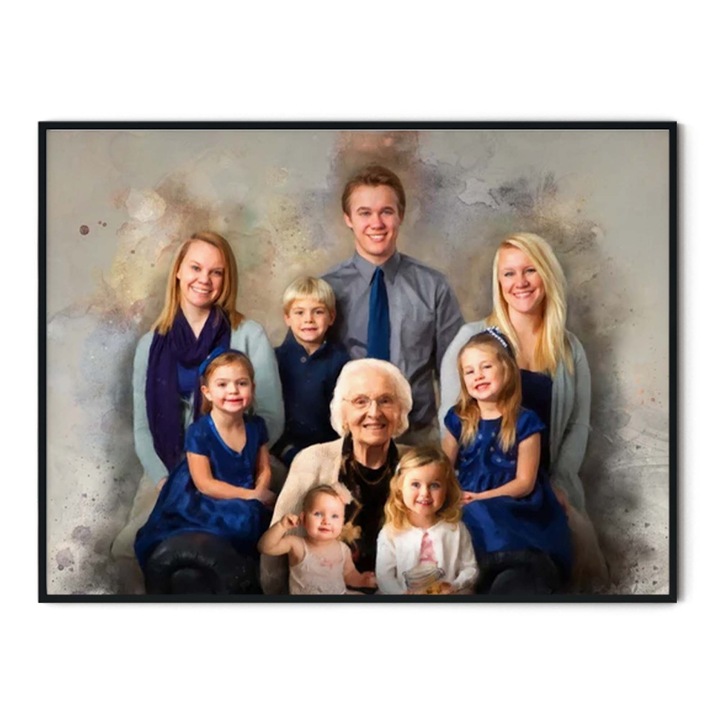Tablou personalizat, Intaglio, cu poza si text, acuarela, rama lemn, pentru cadou, colaj de familie 30x20cm