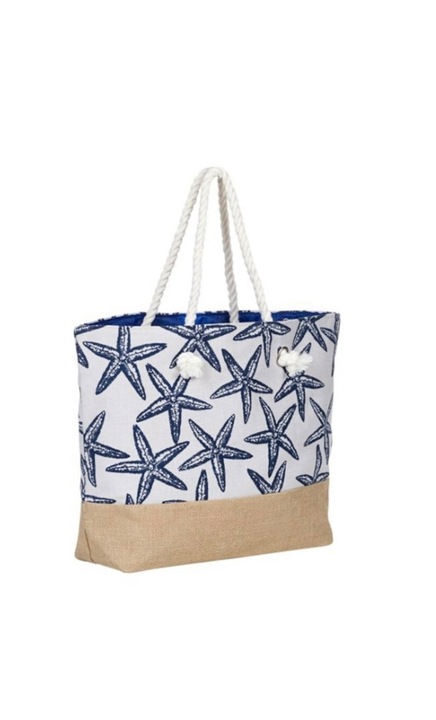 Geanta pentru plaja, spatioasa, albastru/bej, 50x14x36 cm