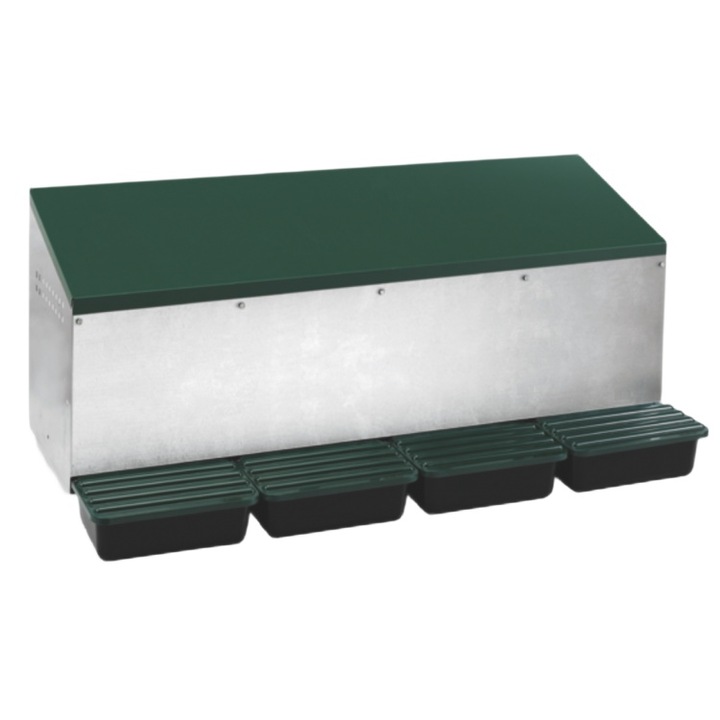 Csirkefogó, 4 rekeszes, Kültéri használatra, Horganyzott lemez, Ezüst/zöld