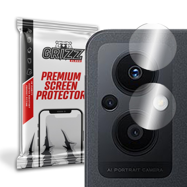 Set 2 pachete folii protectie camera foto GrizzGlass HybridGlass pentru Oppo Reno7 Z 5G, Sticla, Transparent