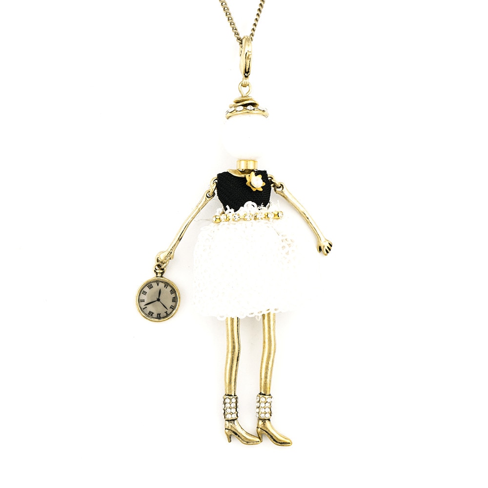 Pandantiv cu lant Bambola in Stile Parigino Lux-Gold, Haute Couture Style by Roxannes - Bambole Milanesi, Alb/Negru 42377-Gold