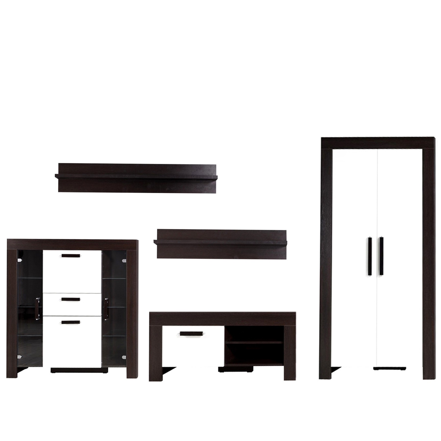 Set Biblioteca Cezar2, cu Lumini, Milano / Crem, 350 x 201 x 61 cm