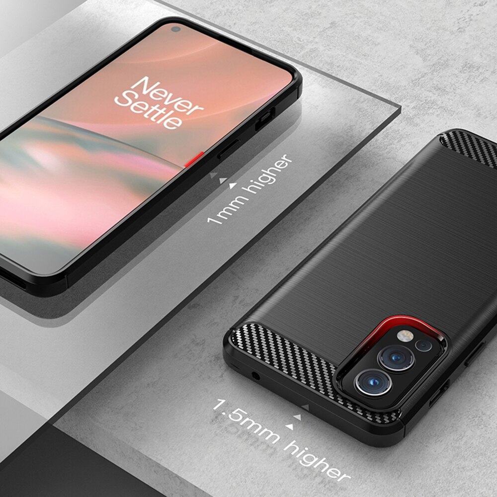 Husa compatibila cu OnePlus Nord 2 5G TPU Ultra Protect Slim Anti-Soc, Fibra de Carbon, Negru