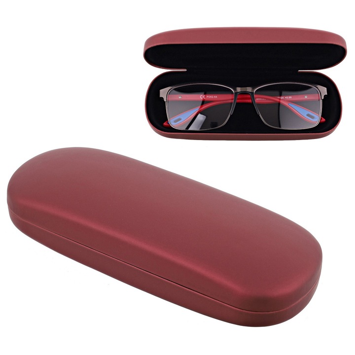 Toc Universal Rigid pentru Ochelari de Soare si de Vedere, Carcasa Protectie Dura, Interior Moale Anti-Zgarieturi, Balama Metalica, Unisex, Maro, 16.3x6.3x3.9cm