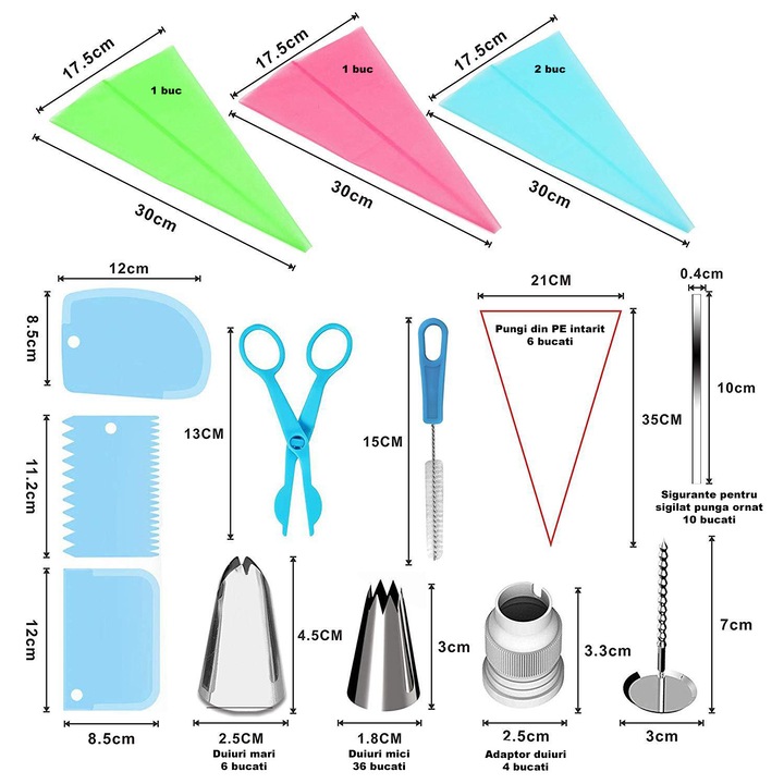 Onuvio cukrász készlet, 72 darabos, formák sütemények, torták díszítésére