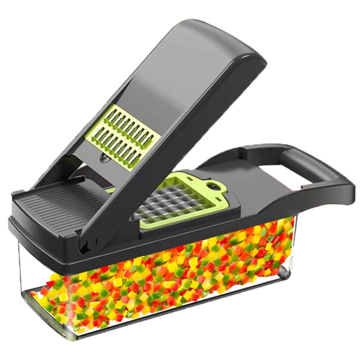 Razatoare Multifunctionala pentru legume SYNO, Lame din Inox, 10 piese, Negru/Verde