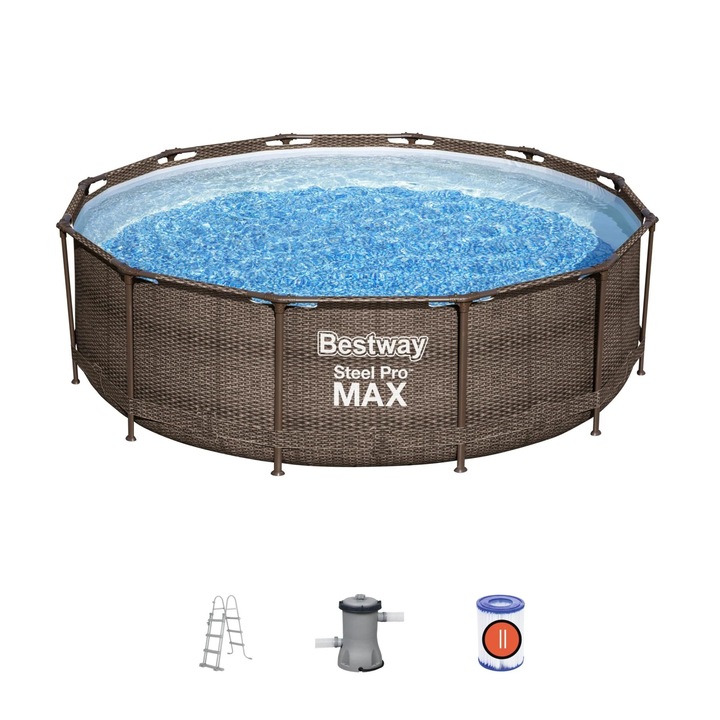 Piscina cu cadru metalic Bestway, diamentru 366 cm, H 100 cm, capacitate 9.15 m³