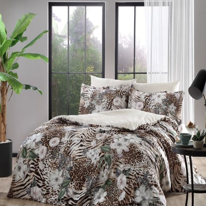 Szatén dupla ágyneműgarnitúra 6 részes, Tac, 240x260 cm, DELUX Digital Ponte Kahve