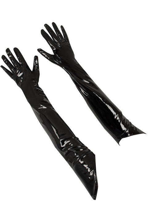 Дамски ръкавици, Black Level, винил, дълги, клоширани, Черен