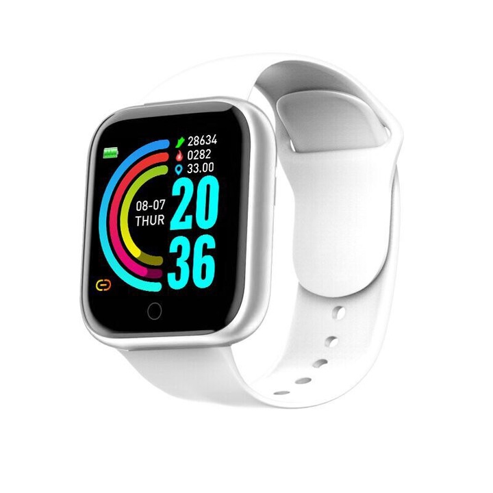 Смарт часовник, гума/силиций, 1.44'', съвместим с Android/iOS, бял