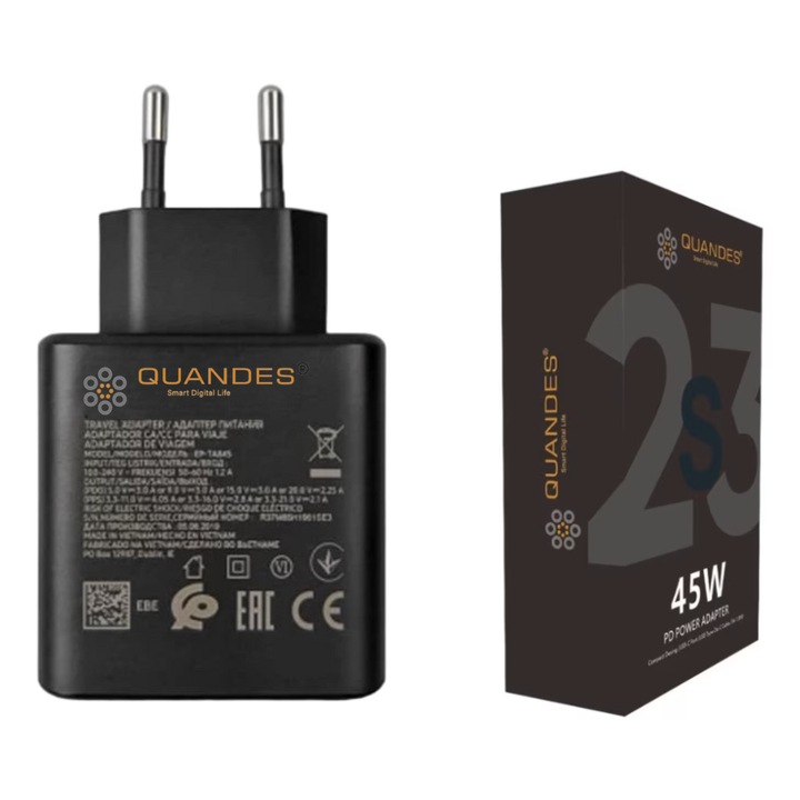 Incarcator 45W compatibil Samsung USB-C PD, Negru