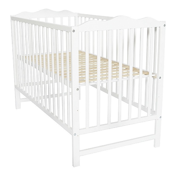 Patut Bebelusi Laura, Co-Sleeper, Lemn Masiv, 3 Nivele Saltea, Laterala Detasabila 120x60 cm