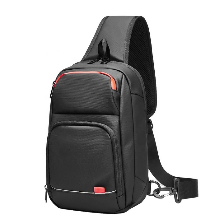 Vízálló váll-, mell- vagy kézitáska USB töltőporttal, Escalate, 30x19,5x13,5 cm, fekete