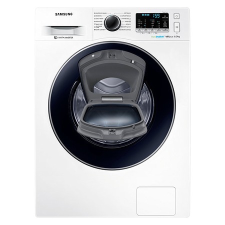 Masina de spalat rufe Slim Samsung Add-Wash WW80K5210VW/LE, 8 kg, 1200 RPM, Eco Bubble, Clasa A+++, 60 cm, Alb
