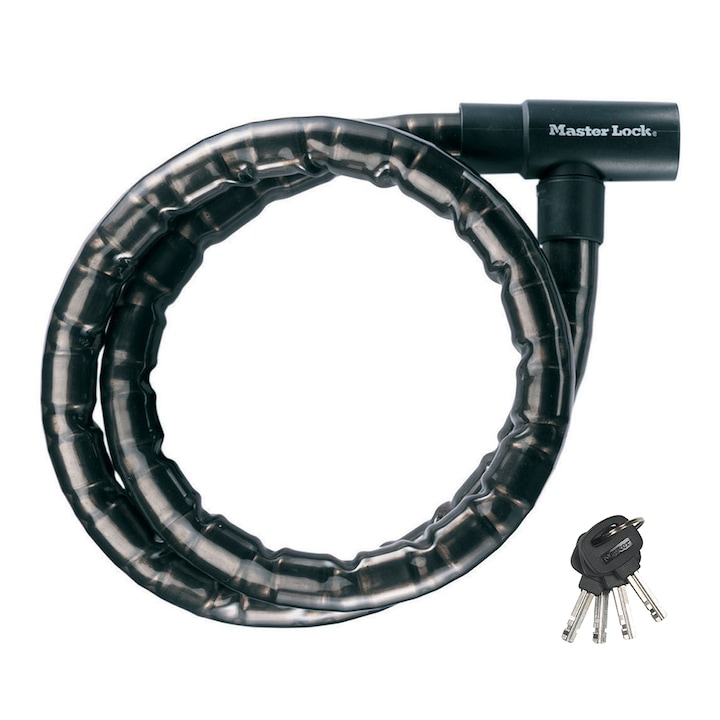 Устройство против кражба MasterLock подсилен стоманен кабел с ключ 1.2mx22mm Черен