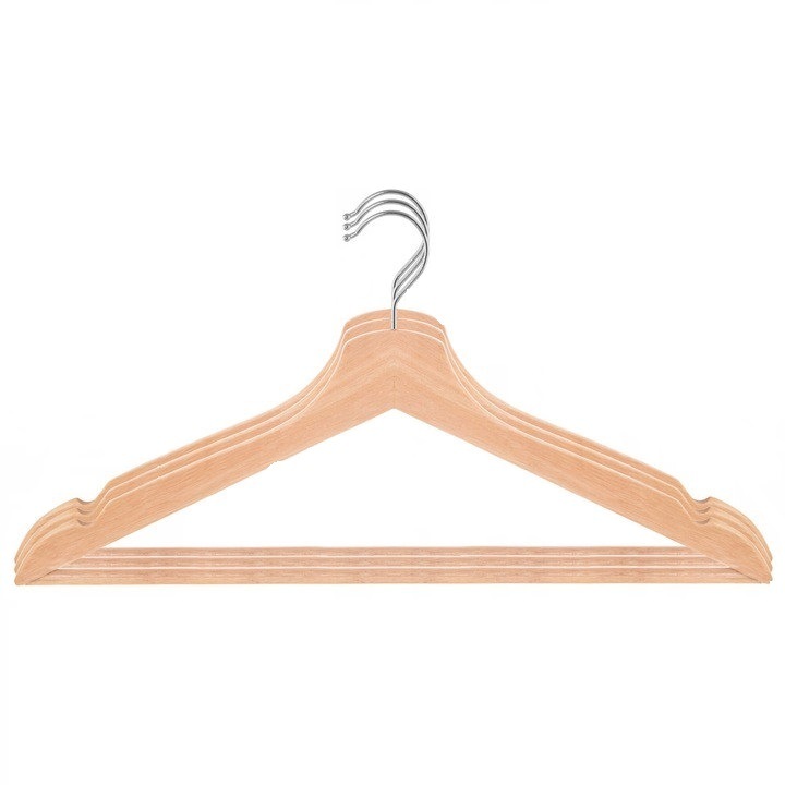 3 db-os akasztókészlet natúr fából, natúr színű, lakkozott, 43 cm