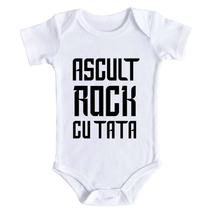 Body bebe personalizat - Ascult rock cu tata, alb, 100% bumbac, 3-6 luni