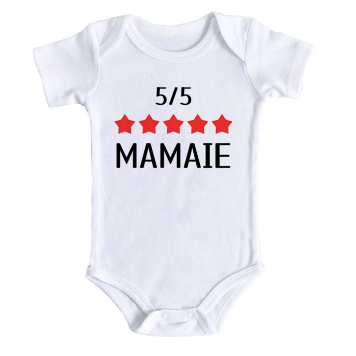 Body bebe personalizat - 5 stele pentru mamaie, alb, 100% bumbac, 12-18 luni