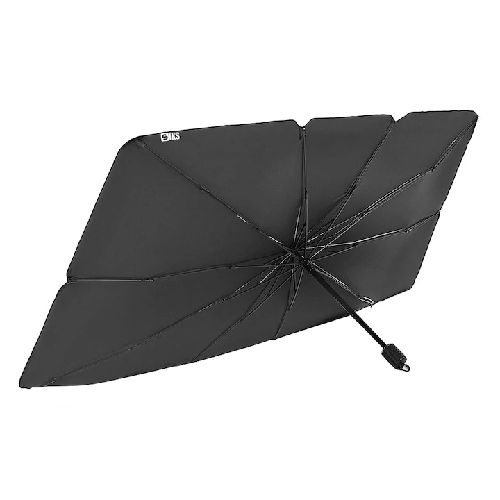 SIKS Сгъваем сенник за кола, за кола, форма на чадър, черно-сребрист, UV устойчив