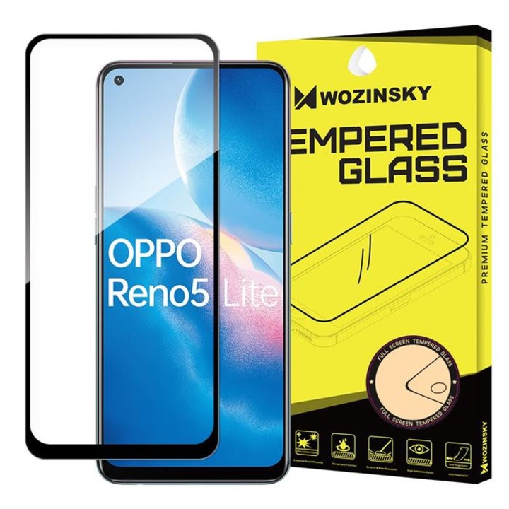 Wozinsky edzett üveg Teljes ragasztó szuper kemény képernyővédő teljes fedett tokban tok Fívelt hy Oppo Reno 5 Lite / Reno 5 F Black üvegfólia