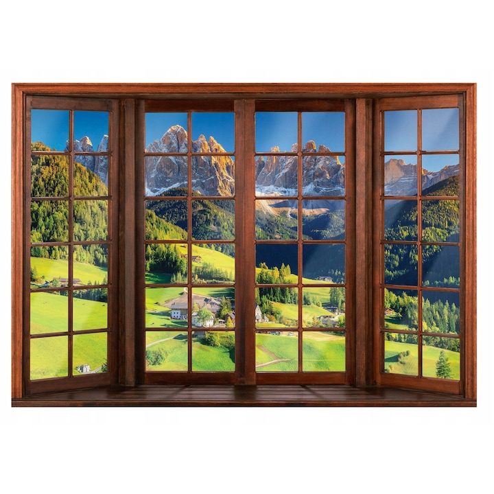 Fototapet 3D Natura Peisaj Fereastra Montan 254x184 cm, Modern Vlies Tapet, Pentru Dormitor Camera De Zi Living