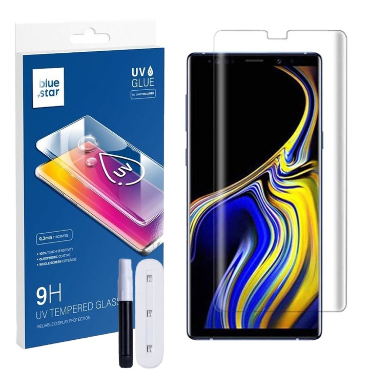 Film de sticla Samsung Galaxy Note 9, sticla securizata, fata, UV, intarita, indoita, Bluestar