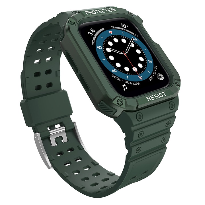 Protect Strap Band sávot az órákhoz 7/6/5/4/3/2 / SE (45/44 / 42mm) zöld tok