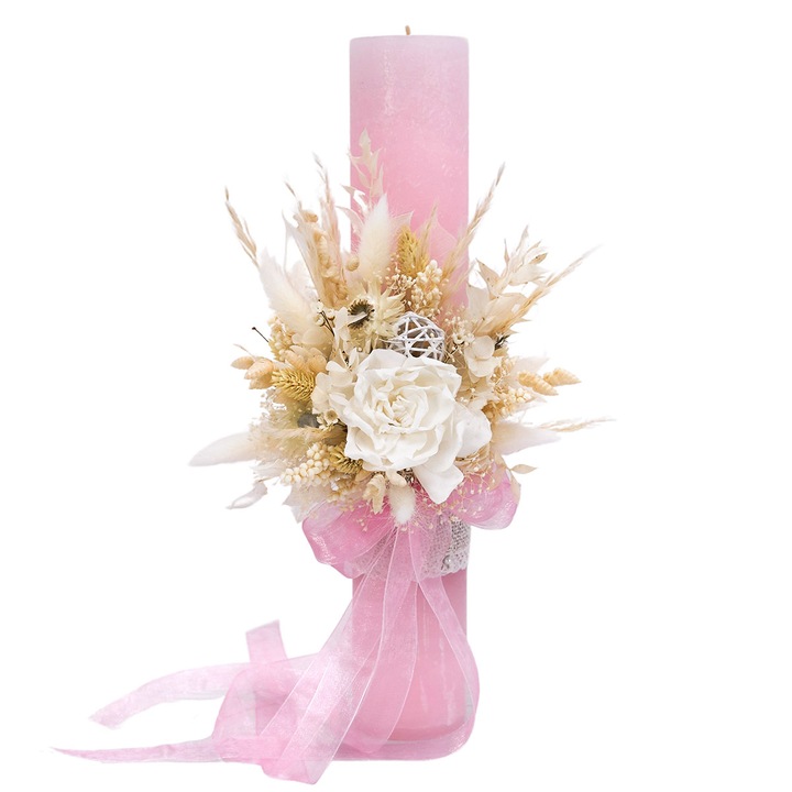 Lumanare de Botez Vintage Roz, 35 CM