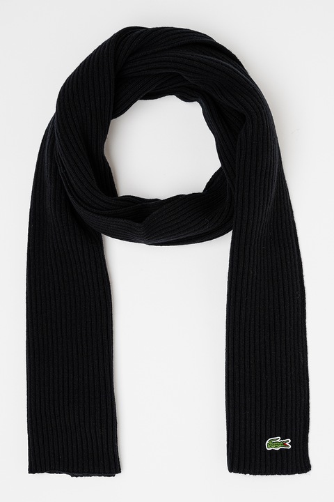 Lacoste, Fular unisex de lana, Negru
