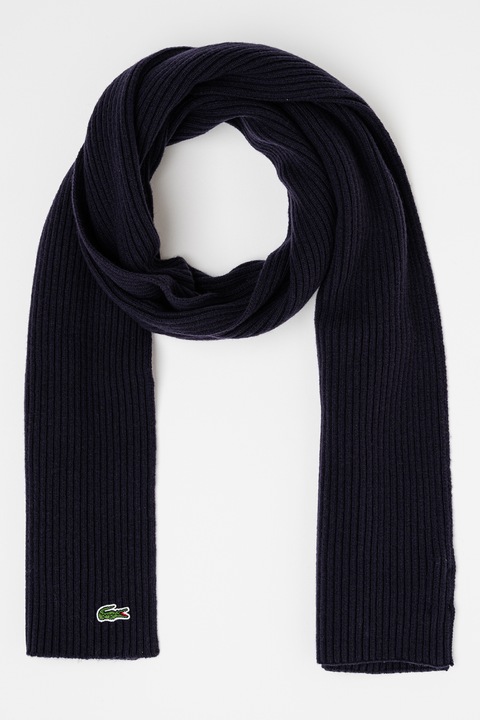 Lacoste, Fular unisex de lana, Albastru marin