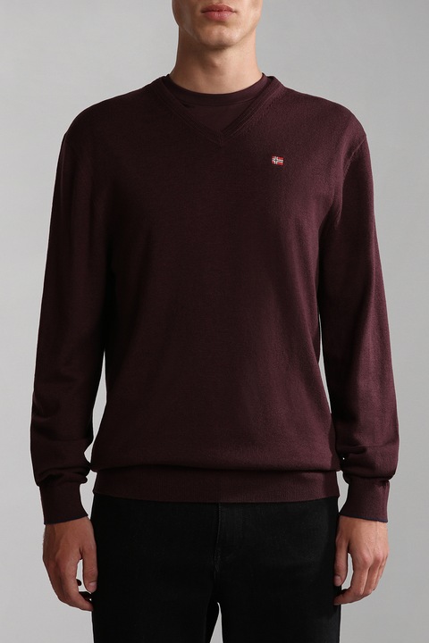 Napapijri, Normál fazonú gyapjúpulóver V-nyakkivágással, Bordó