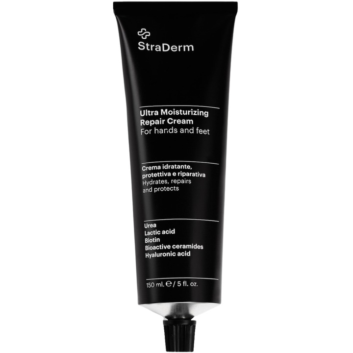 Crema reparatoare ultra-hidratanta maini si picioare StraDerm, pentru piele uscata si crapata, cu uree 10%, ceramide, acid hialuronic 3D, 150 ml